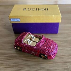 Ruccini Swarovski Jeweled Convertible Red Car Trinket Box Gold Tone Enamel Rare
